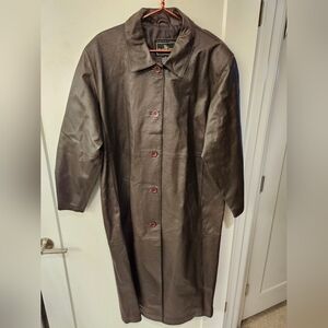 NWOT - Leather Brandon Thomas Brown Long Trench Coat - Size 1X